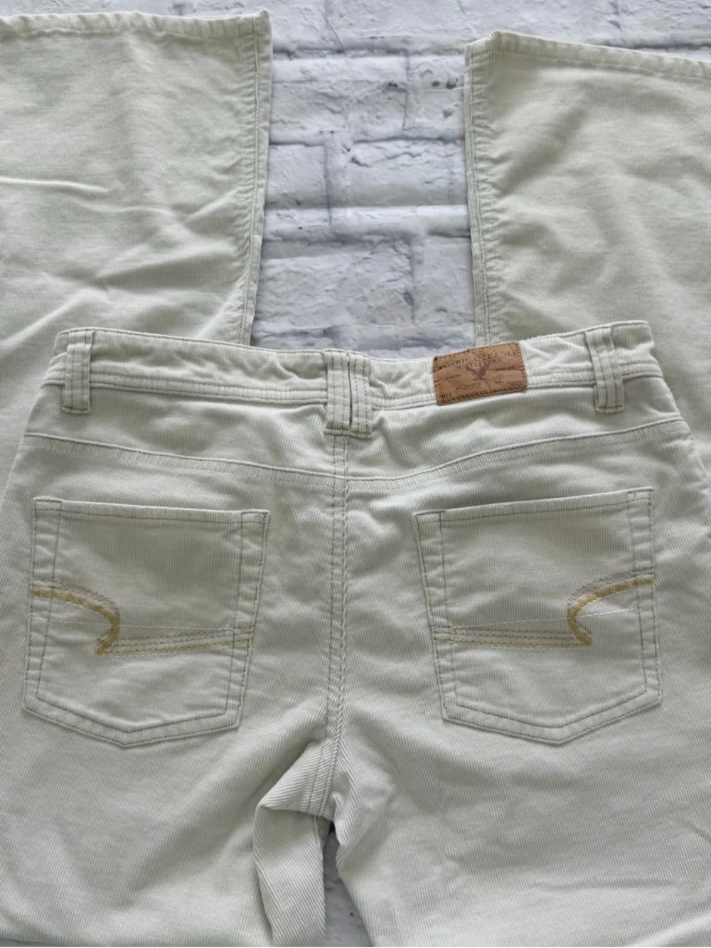 American Eagle Y2K Pants 4 | Low Rise Cream Corduroy Flare